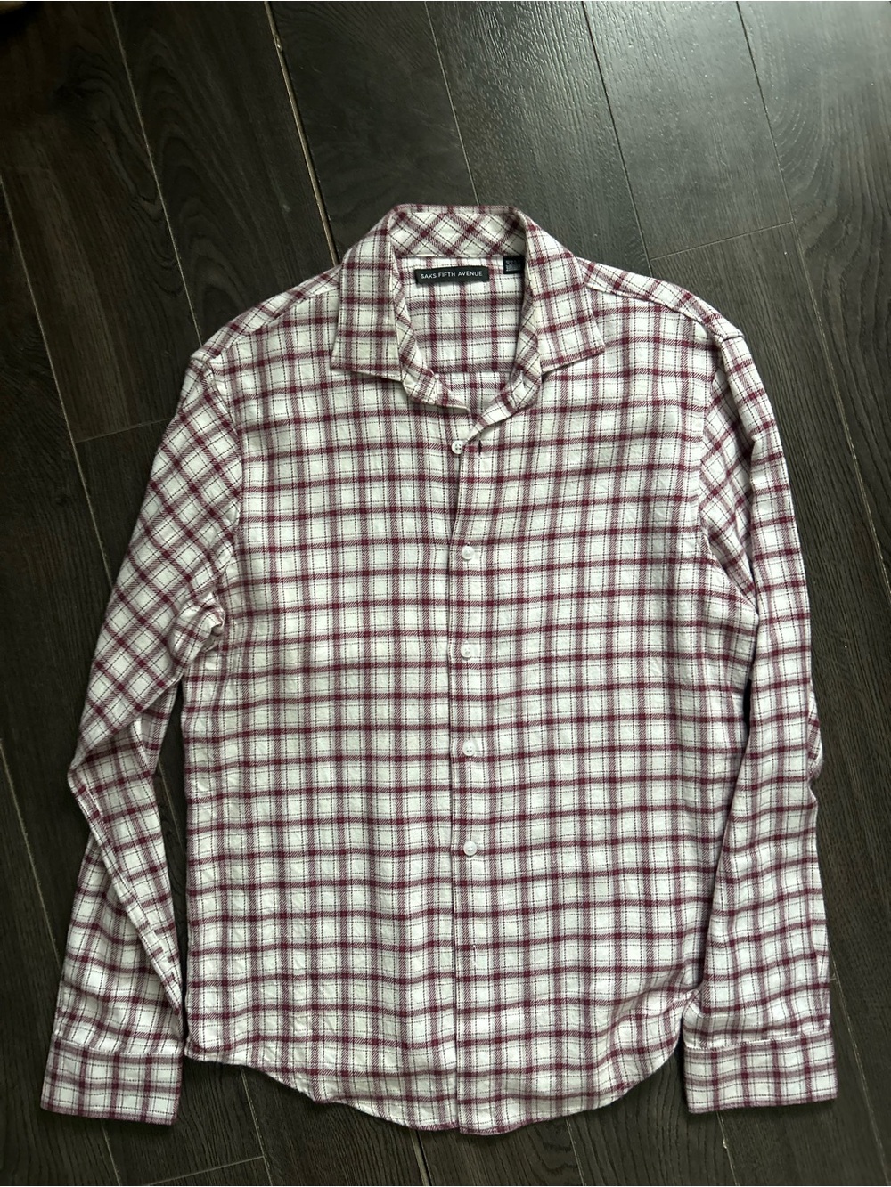 Saks Fifth Avenue Red and White Plaid Long-Sleeve Button-Down Shirt